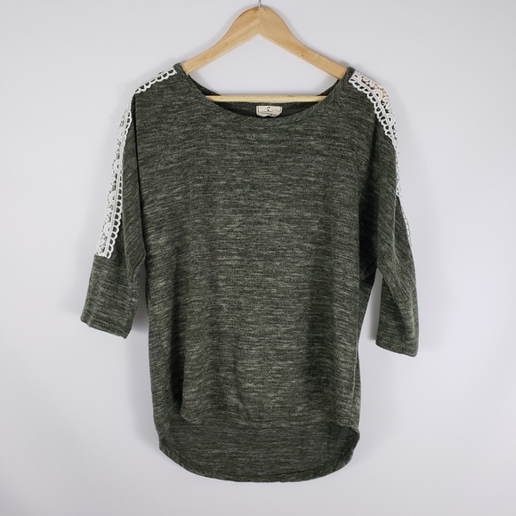 Ember Sweaters - EMBER Soft Gray Sweater with Lace Detail